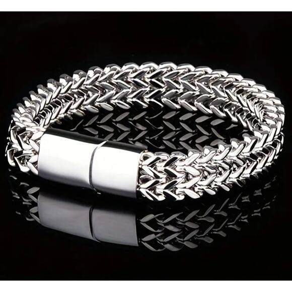 Mens Titanium Steel Stainless Double-layer Snake Bone Bracelet 8 in - Picture 2 of 5